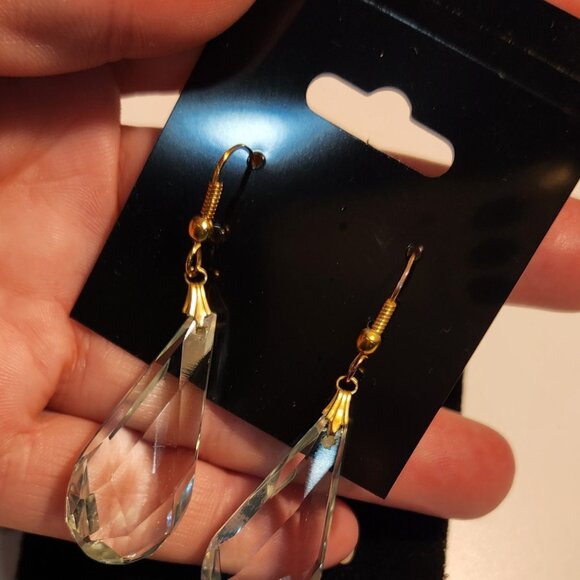 Clear Crystal Dangle Earrings - Picture 4 of 5